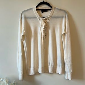 The Kooples Cream Lace-Up Merino Wool Sweater Size M.